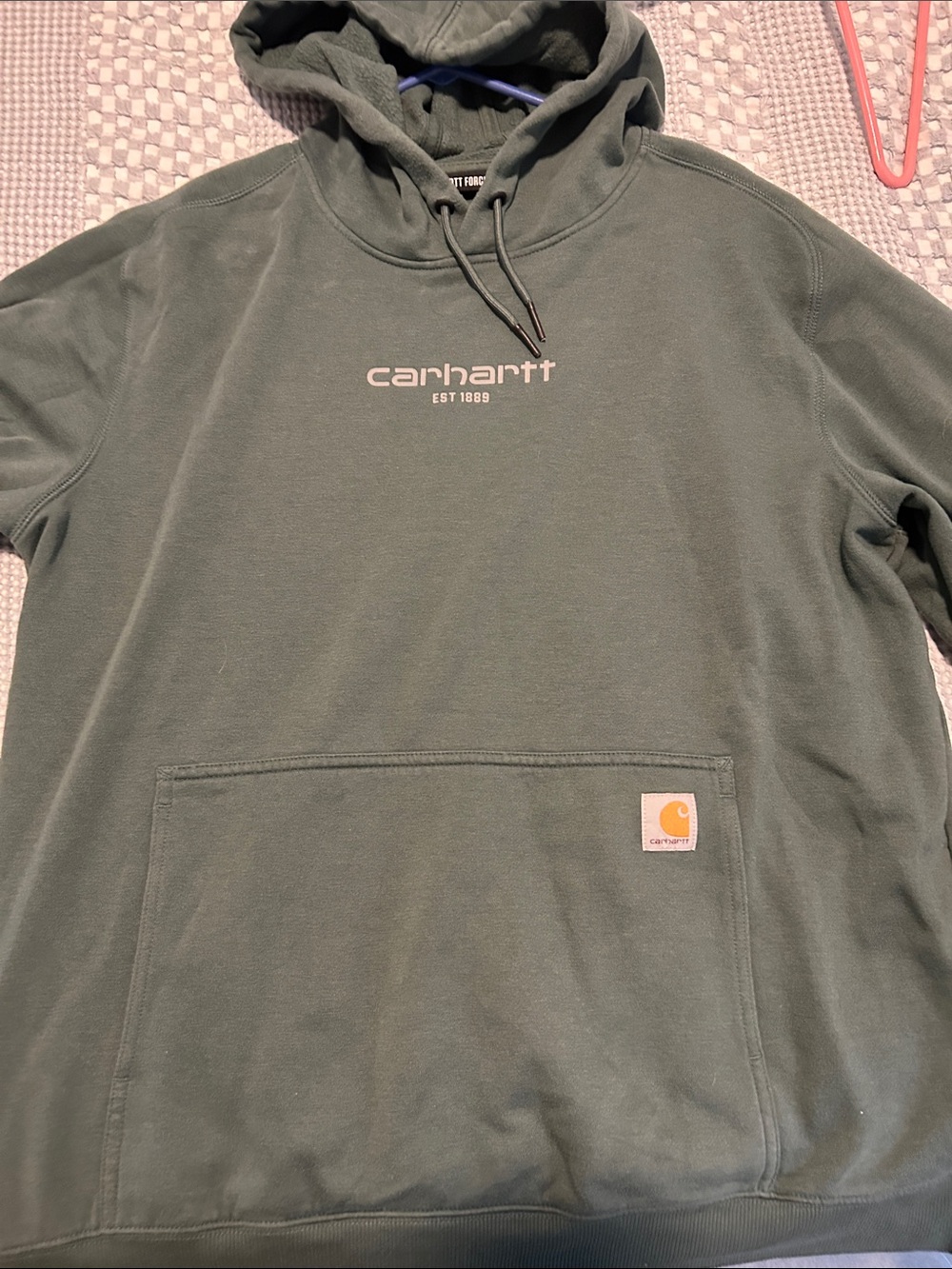 Carhartt Men's Dark Green Crewneck Hoodie with Logo Patch